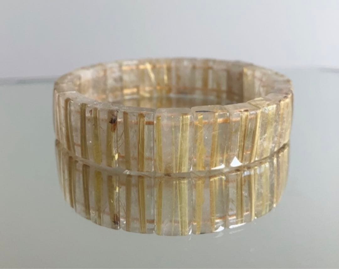 新品　ゴールド タイチン太針ルチル水晶バングル 男女OK