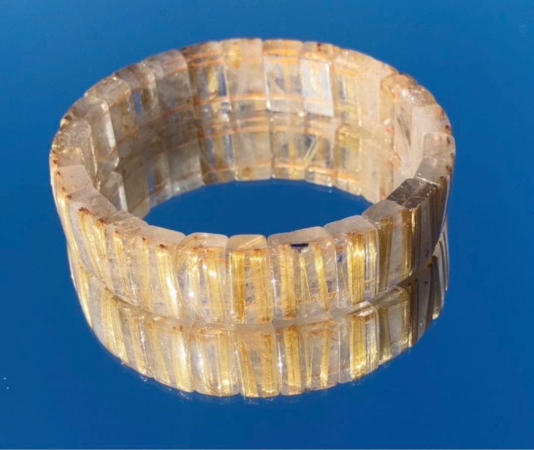 新品　ゴールド タイチン太針ルチル水晶バングル 男女OK