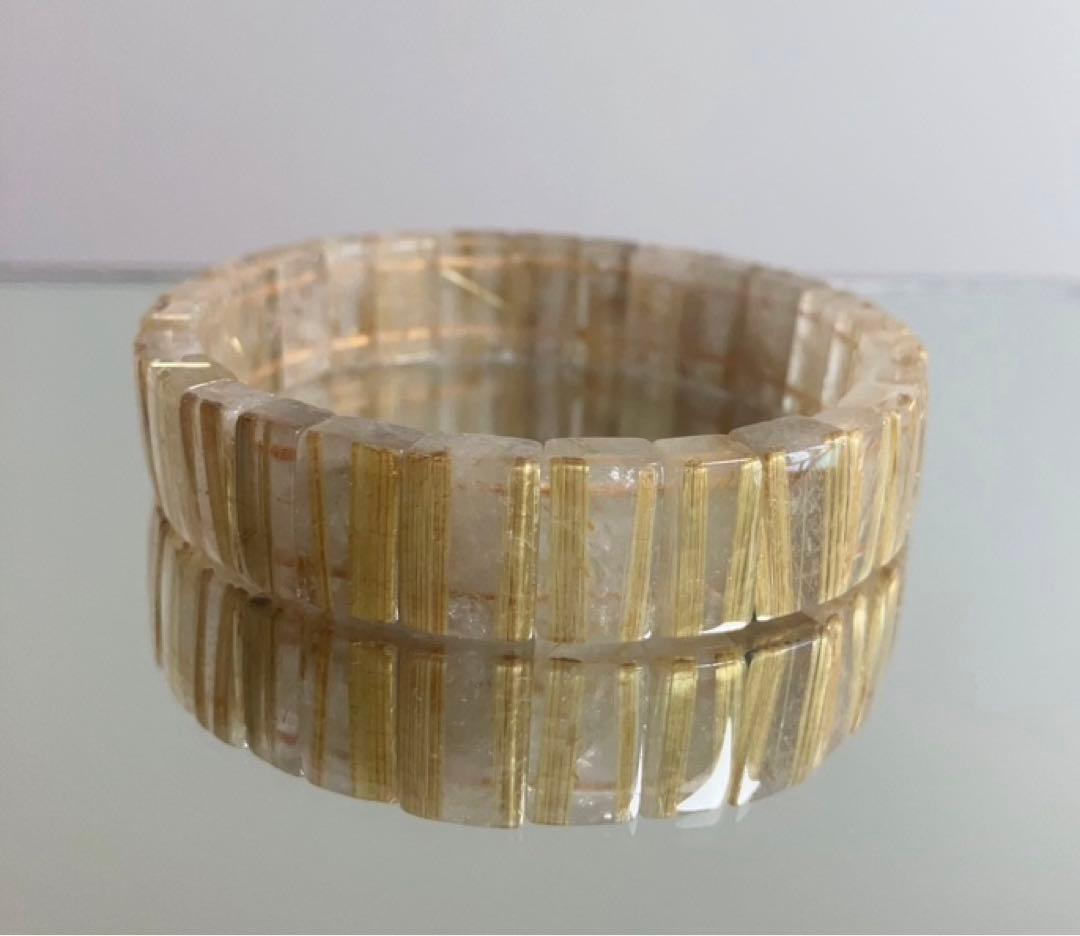 新品　ゴールド タイチン太針ルチル水晶バングル 男女OK