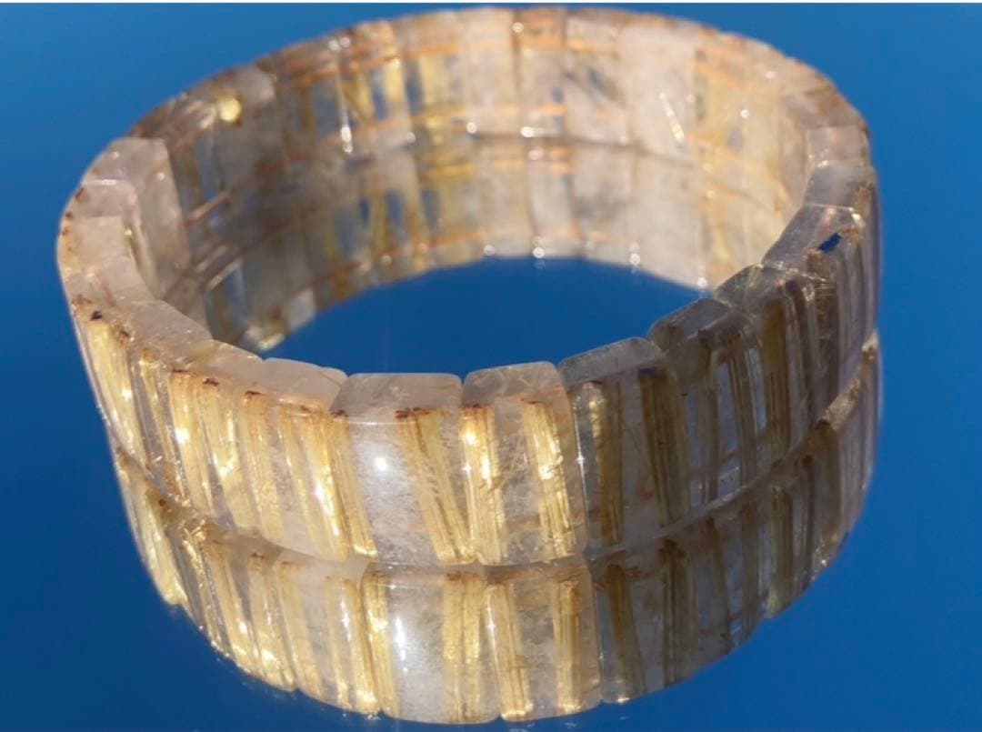 新品　ゴールド タイチン太針ルチル水晶バングル 男女OK