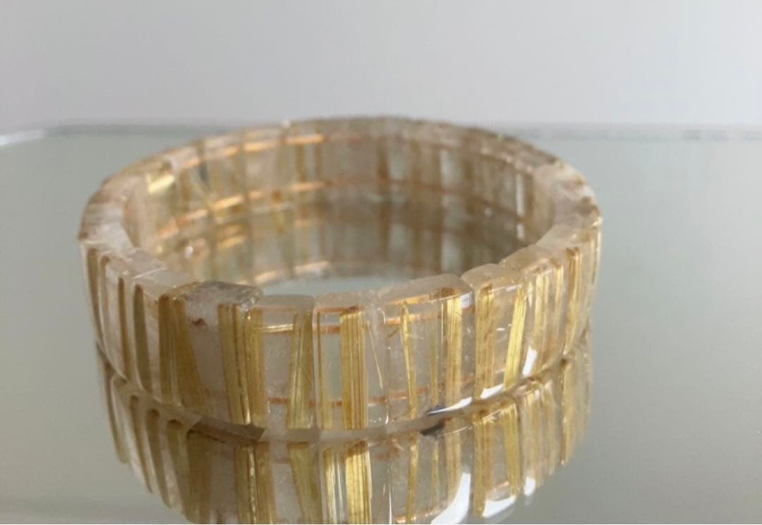 新品　ゴールド タイチン太針ルチル水晶バングル 男女OK