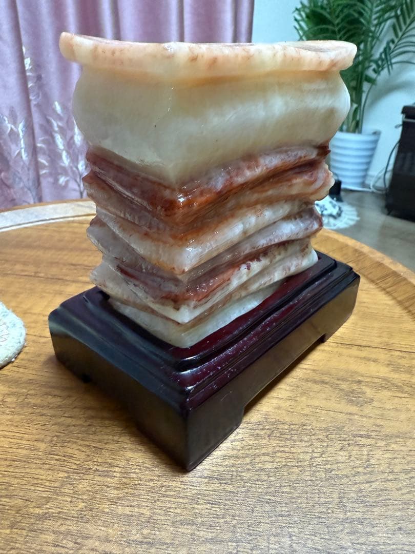 新品超大バラ肉石奇石 天然観賞石 原石 豚肉石　台座込み　希少　送料無料