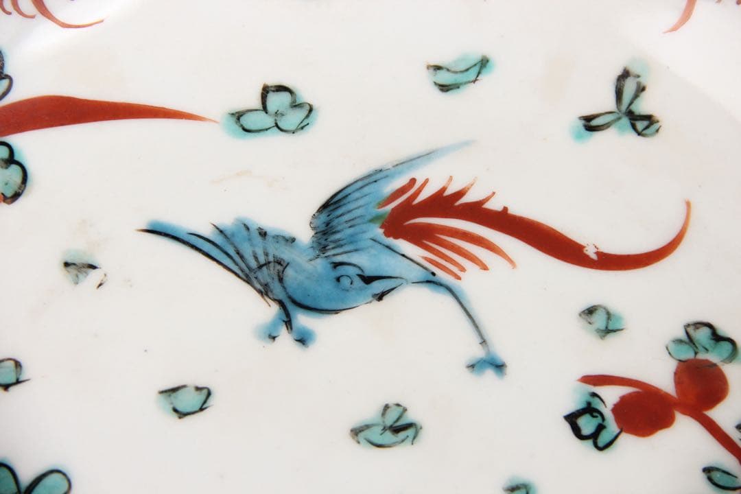 中国明　清時代 呉須赤絵花鳥 五彩 鳥花文皿 古陶磁／民窯 輸出品 EU1-4