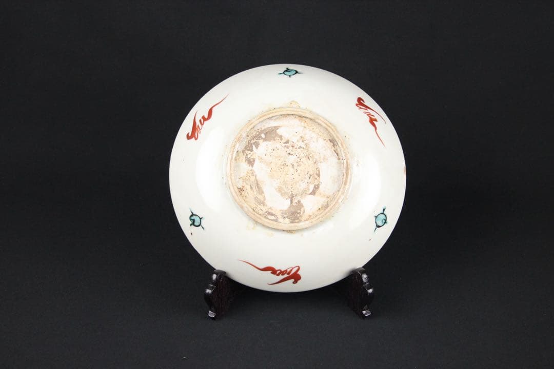 中国明　清時代 呉須赤絵花鳥 五彩 鳥花文皿 古陶磁／民窯 輸出品 EU1-4