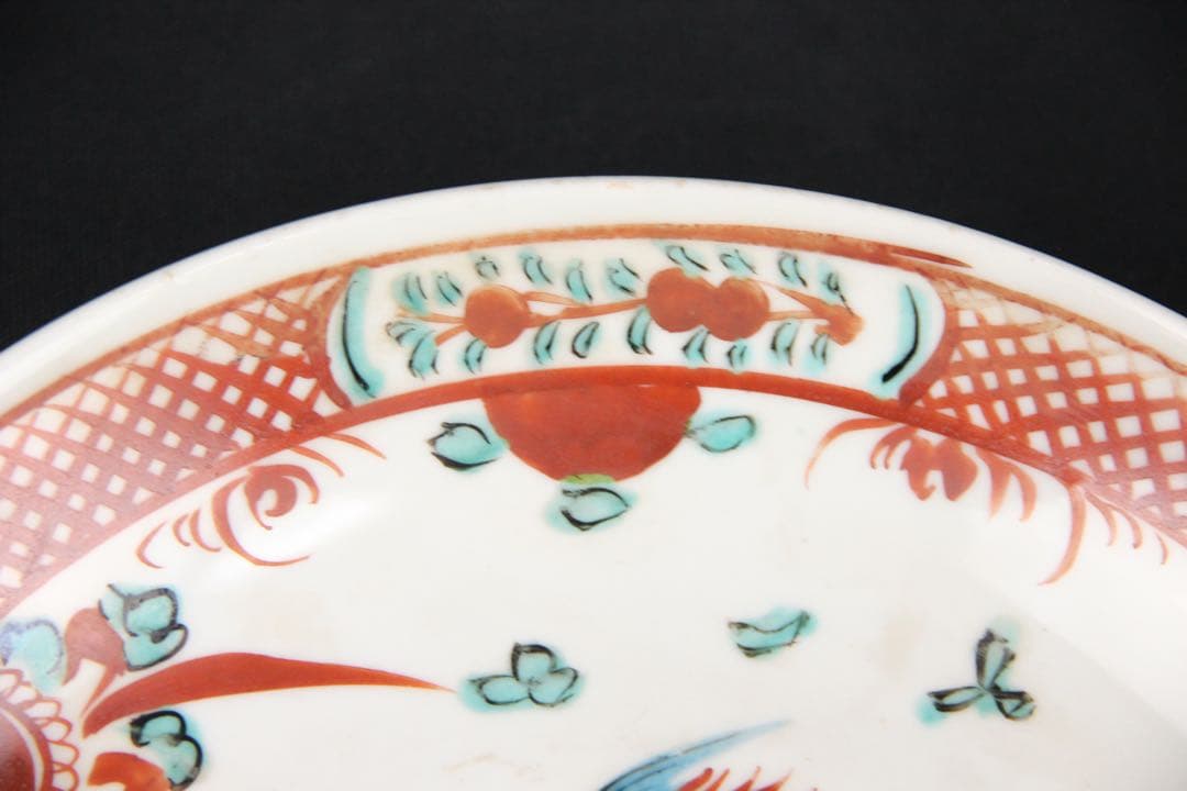 中国明　清時代 呉須赤絵花鳥 五彩 鳥花文皿 古陶磁／民窯 輸出品 EU1-4