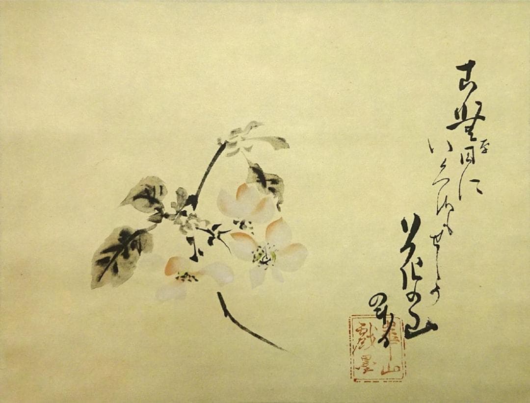 【複製画】掛軸 渡辺崋山『芳野懐古 花図』紙本 共箱付 掛け軸 a103010