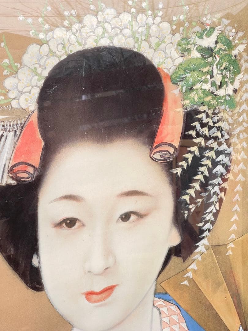 白鶴 清酒 ポスター 額入り 鈴木富喬 美人画 レトロ 昭和 インテリア 大型