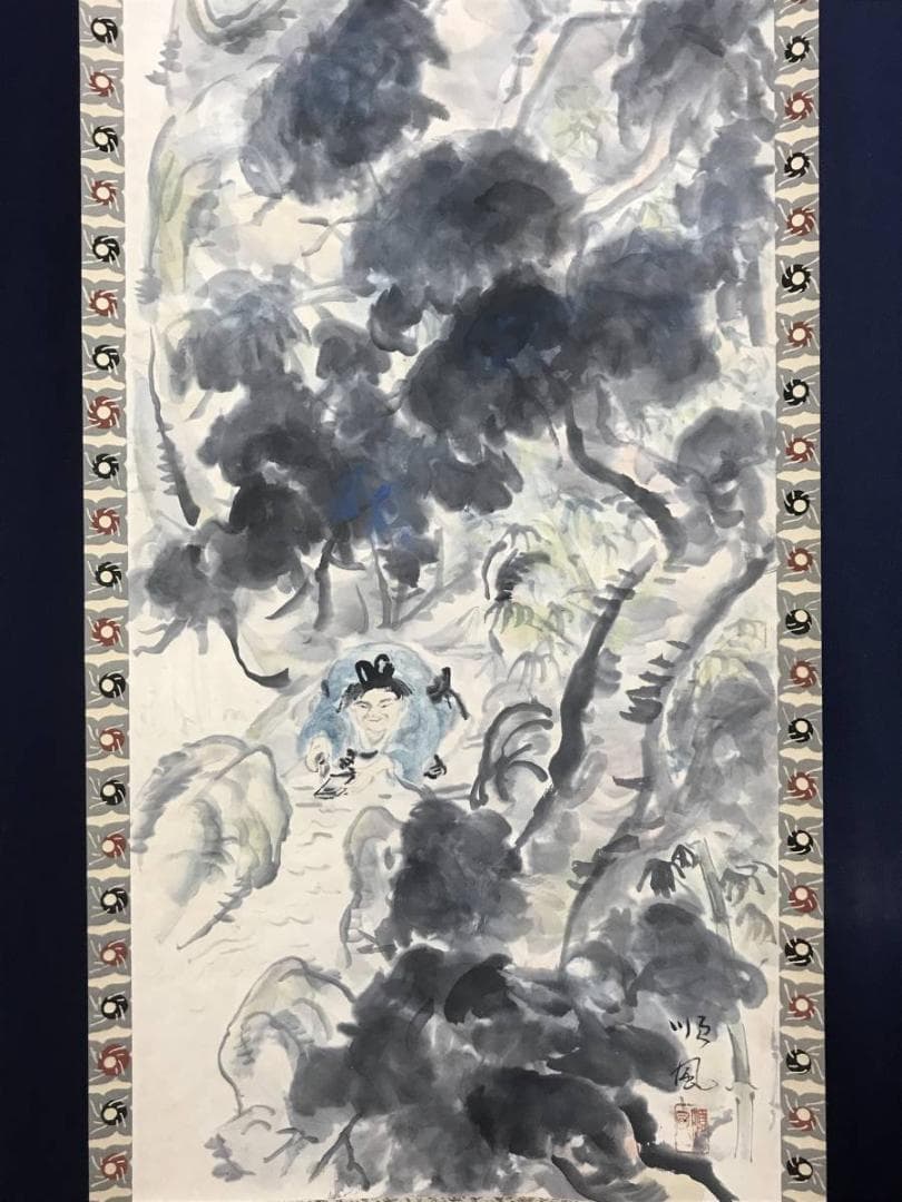 【真作】順風/山水人物図/山水図/掛軸/名家伝来/AD-972