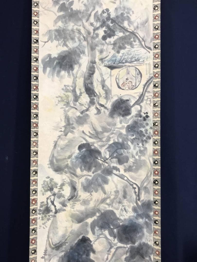 【真作】順風/山水人物図/山水図/掛軸/名家伝来/AD-972