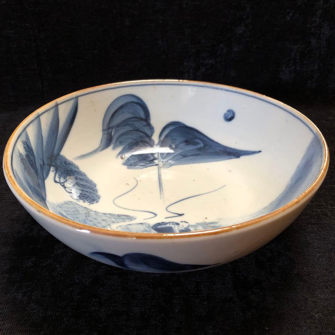 古伊万里 染付 横笛を吹く仙人八寸鉢　江戸後期