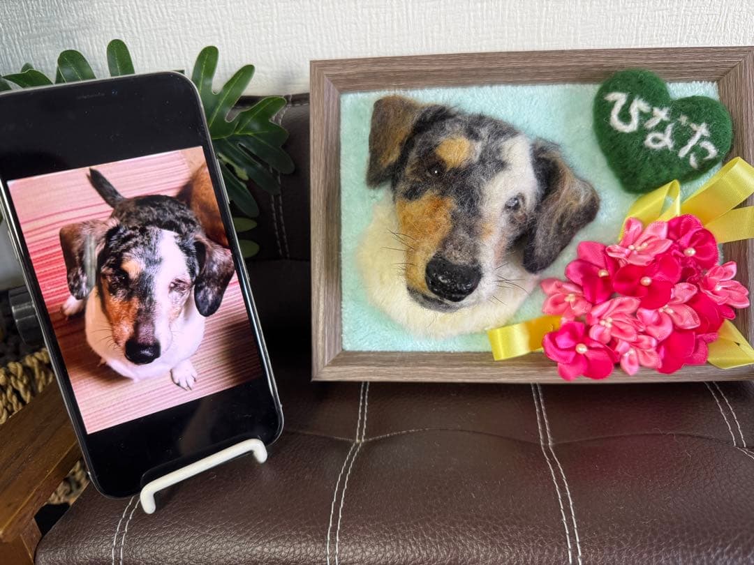 わんこ限定　羊毛フェルト作品　うちの子プレート　オーダー制作　愛犬そっくり