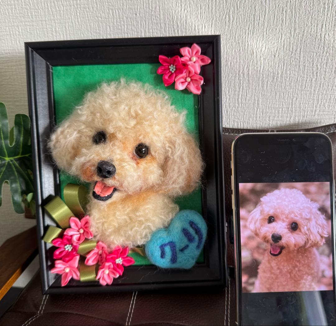 わんこ限定　羊毛フェルト作品　うちの子プレート　オーダー制作　愛犬そっくり