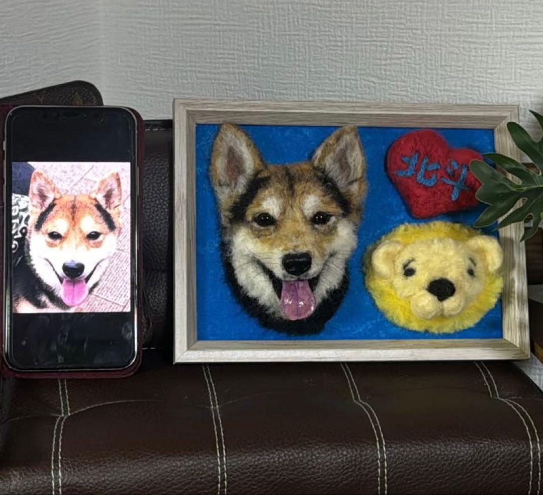 わんこ限定　羊毛フェルト作品　うちの子プレート　オーダー制作　愛犬そっくり