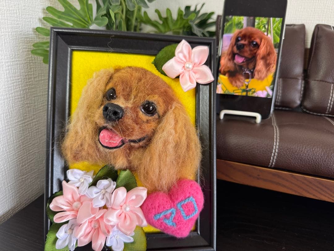 わんこ限定　羊毛フェルト作品　うちの子プレート　オーダー制作　愛犬そっくり