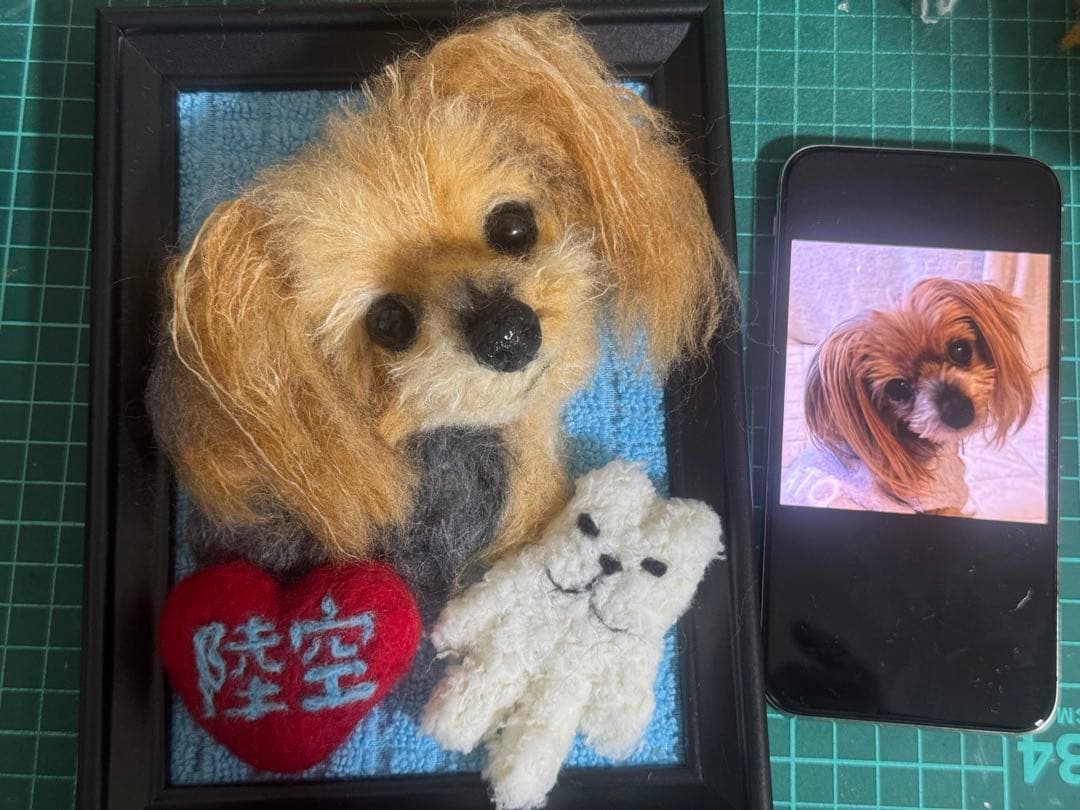 わんこ限定　羊毛フェルト作品　うちの子プレート　オーダー制作　愛犬そっくり