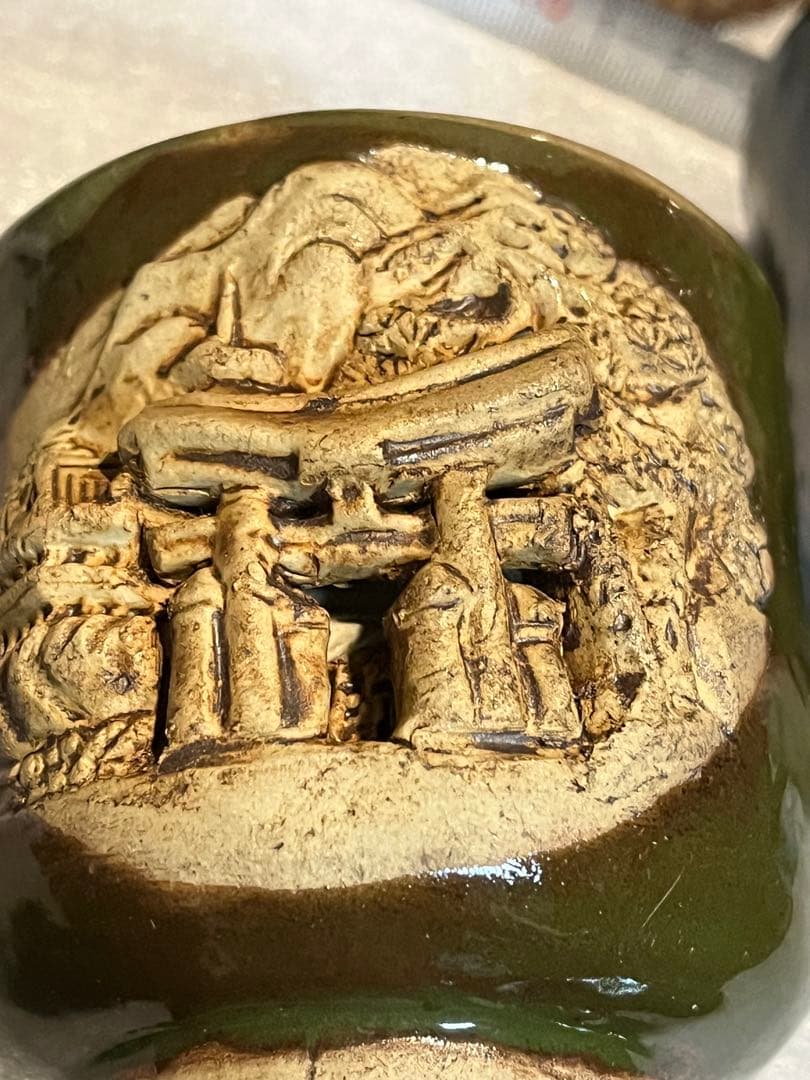 宮島焼き、宮島焼き湯呑み、アンティーク湯呑み、砂焼き湯呑み、厳島神社湯呑み、広島