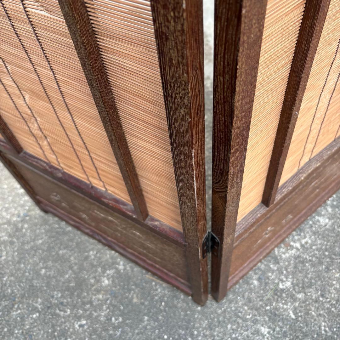 良品　和風 衝立 間仕切り 4連屏風 天然木 透かし彫り 簾屏風 折りたたみ