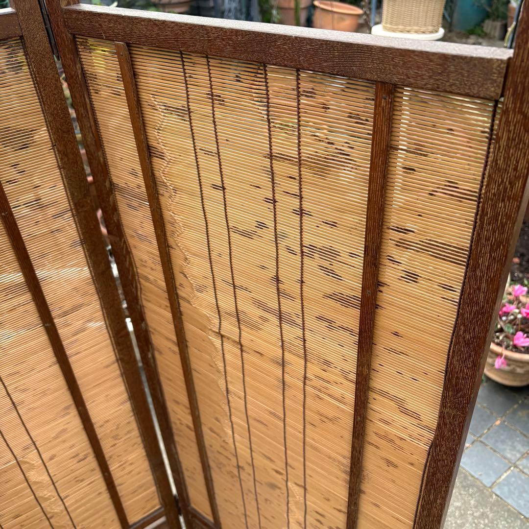 良品　和風 衝立 間仕切り 4連屏風 天然木 透かし彫り 簾屏風 折りたたみ