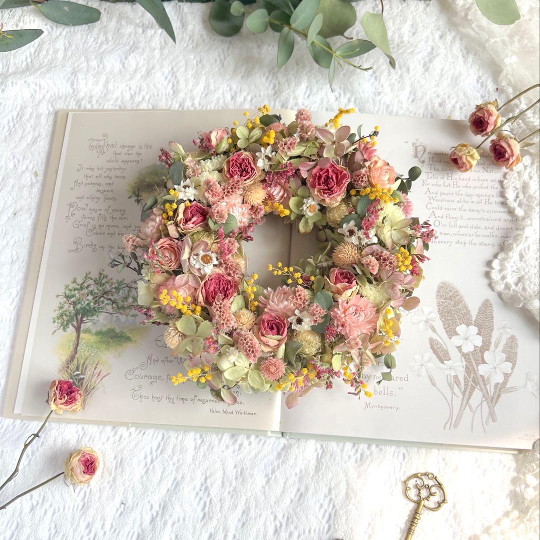 スプレーローズとミモザのリース　春のおめかし