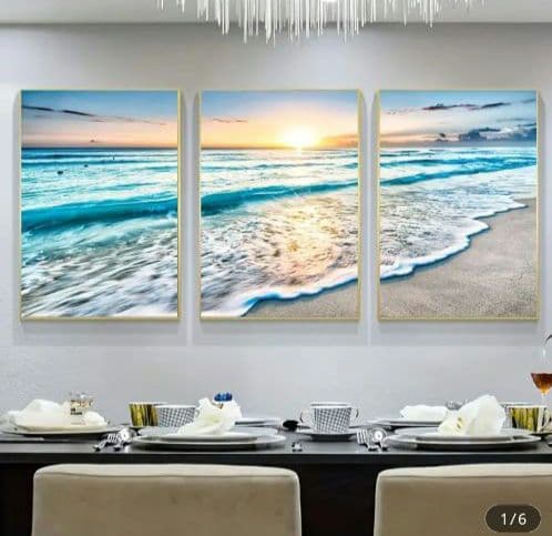 【超巨大】ビーチ風景キャンバスアート 朝日と海 3枚セット ☆ 海の絵