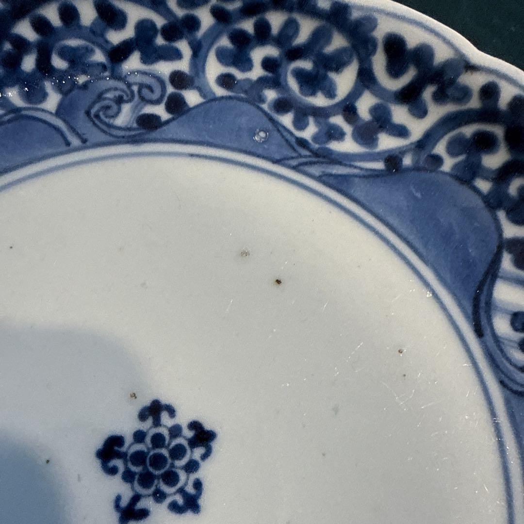 古伊万里　染付　蛸唐草　五弁花　7寸皿　元禄期