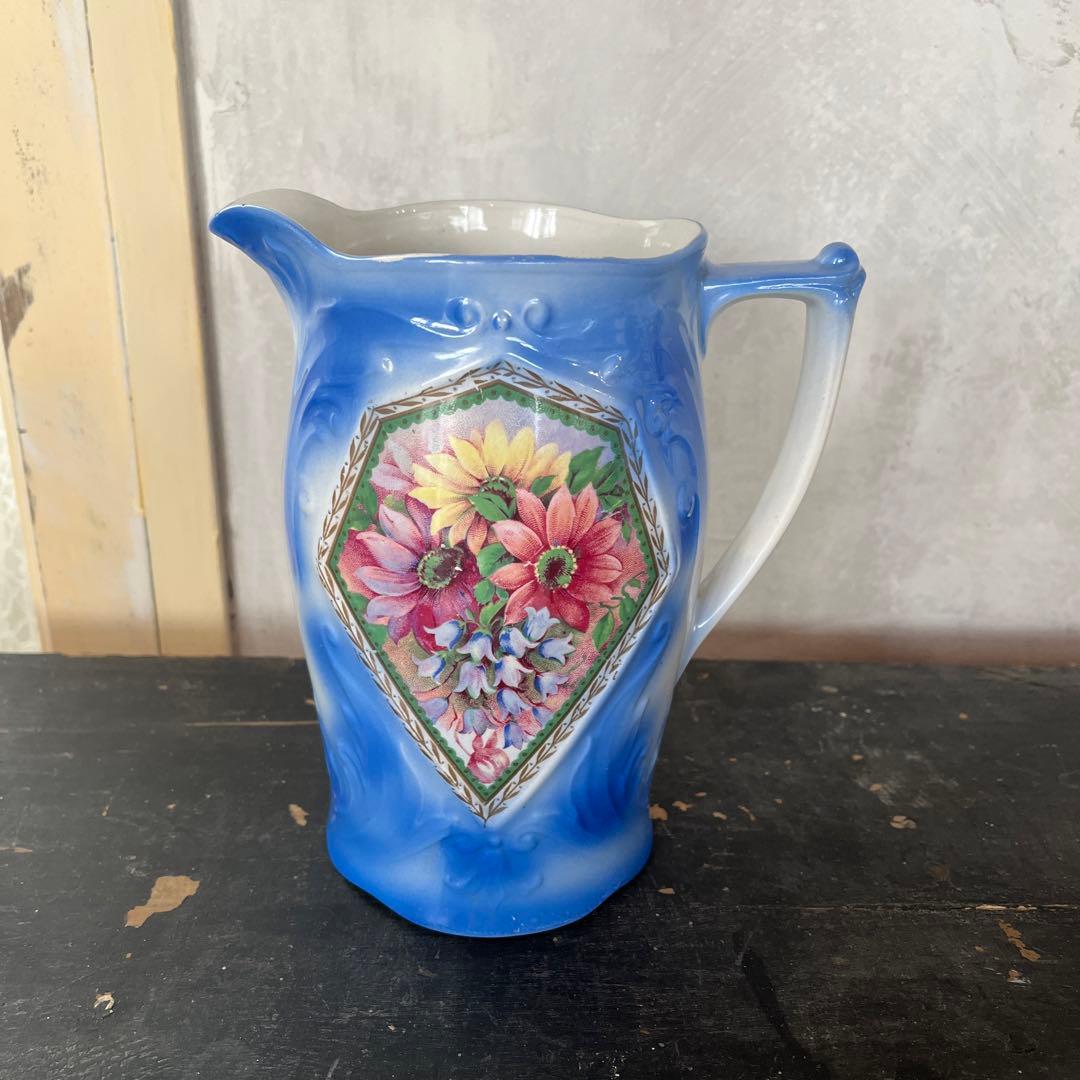 アメリカヴィンテージ フラワーベース ブルー