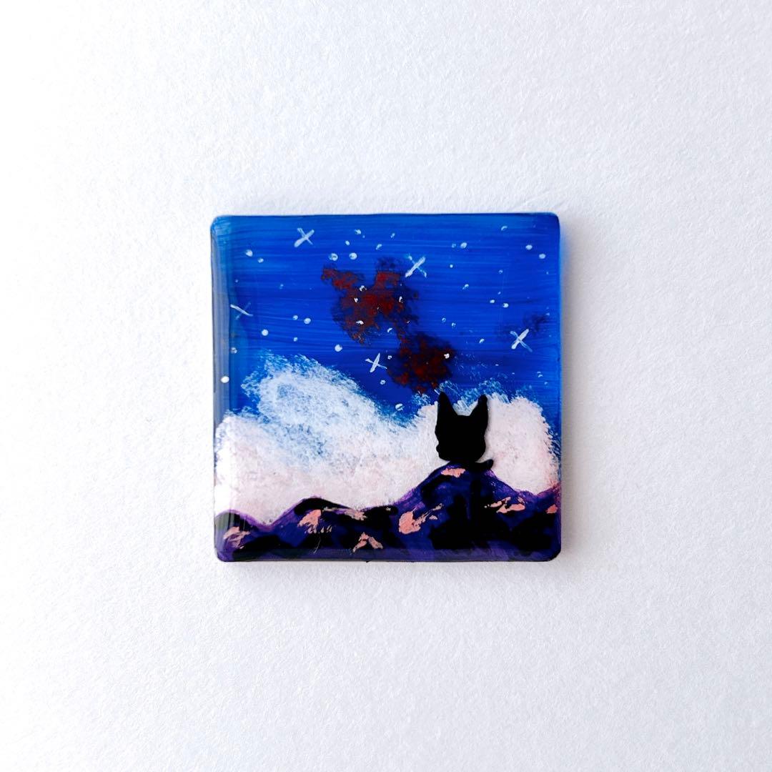 手描き　夜空⑤   ヘアゴム　ブローチ　レジン　猫　若干透け感あり