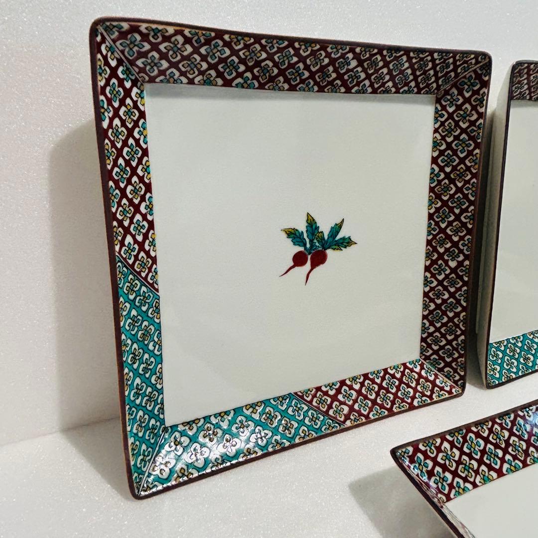 ⭐️たち吉 黄地 蘭ちらし 輪花 中皿揃 & 九谷焼 青郊窯 赤かぶ 正角皿揃⭐️