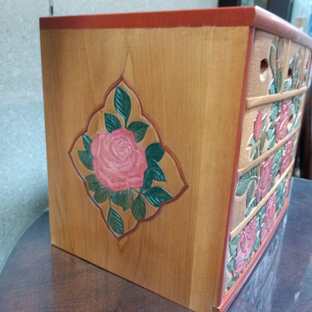 日光彫り4段抽斗6個抽斗付きバラ　最終価格