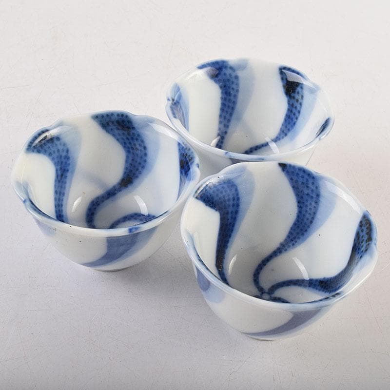 永楽善五郎　大日本永楽造　染付　捻り文　水呑　煎茶碗　五客　時代箱　MR9585