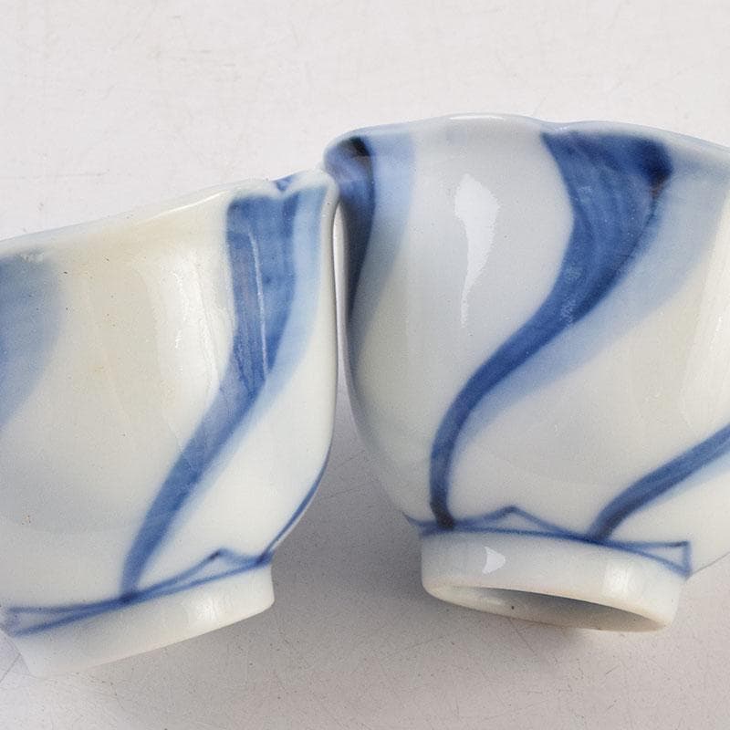 永楽善五郎　大日本永楽造　染付　捻り文　水呑　煎茶碗　五客　時代箱　MR9585