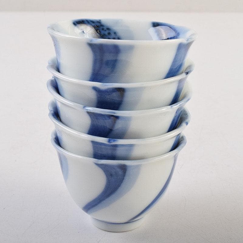 永楽善五郎　大日本永楽造　染付　捻り文　水呑　煎茶碗　五客　時代箱　MR9585