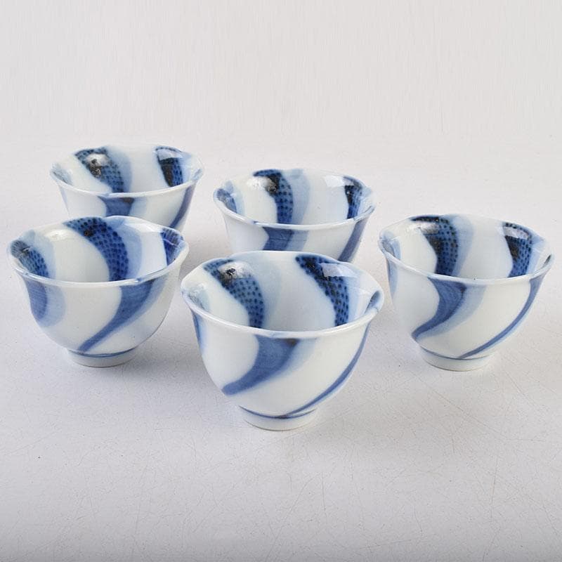 永楽善五郎　大日本永楽造　染付　捻り文　水呑　煎茶碗　五客　時代箱　MR9585