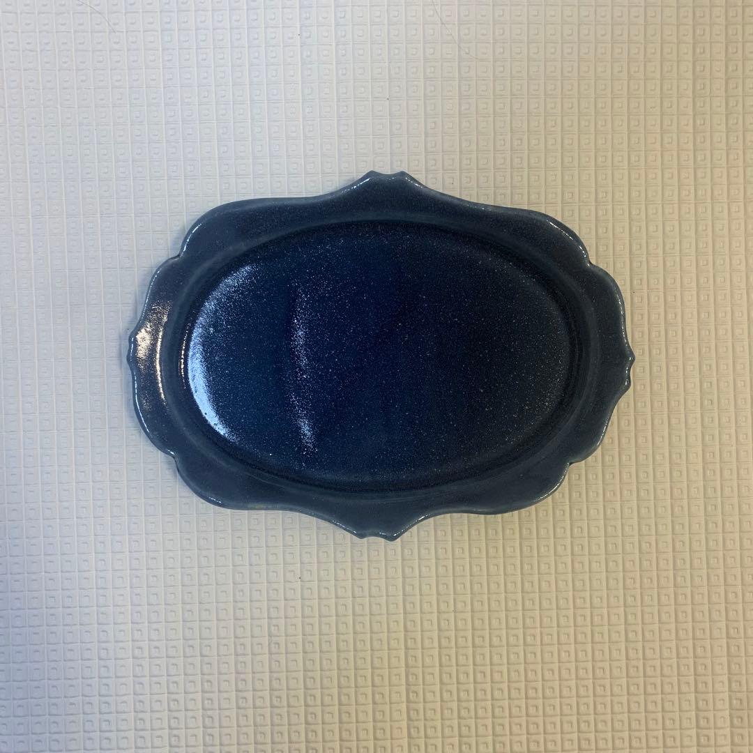 新品・未使用　益子焼　広瀬佳子　ダークブルー 陶器製 楕円形皿