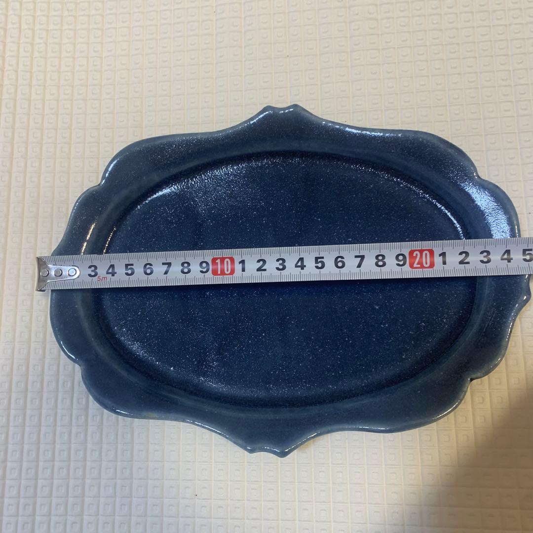 新品・未使用　益子焼　広瀬佳子　ダークブルー 陶器製 楕円形皿