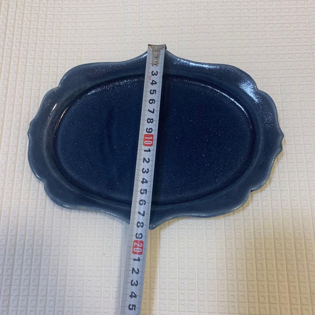 新品・未使用　益子焼　広瀬佳子　ダークブルー 陶器製 楕円形皿