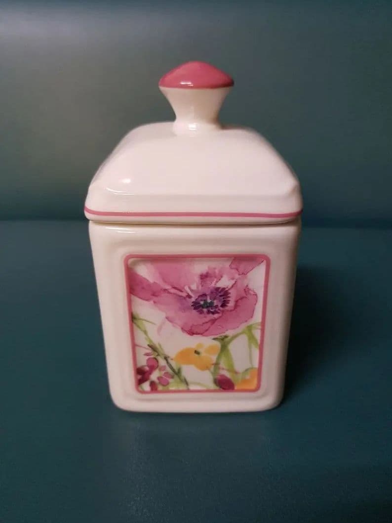 可愛いキャニスター 花柄 ピンク ビレロイボッホ 容器 ジャム入れ