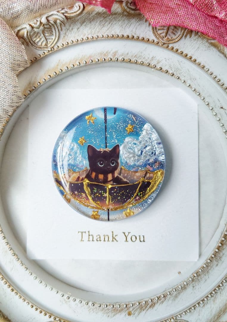 レジン　猫　ヘアゴム　ブローチ　ポニーフック　No.415