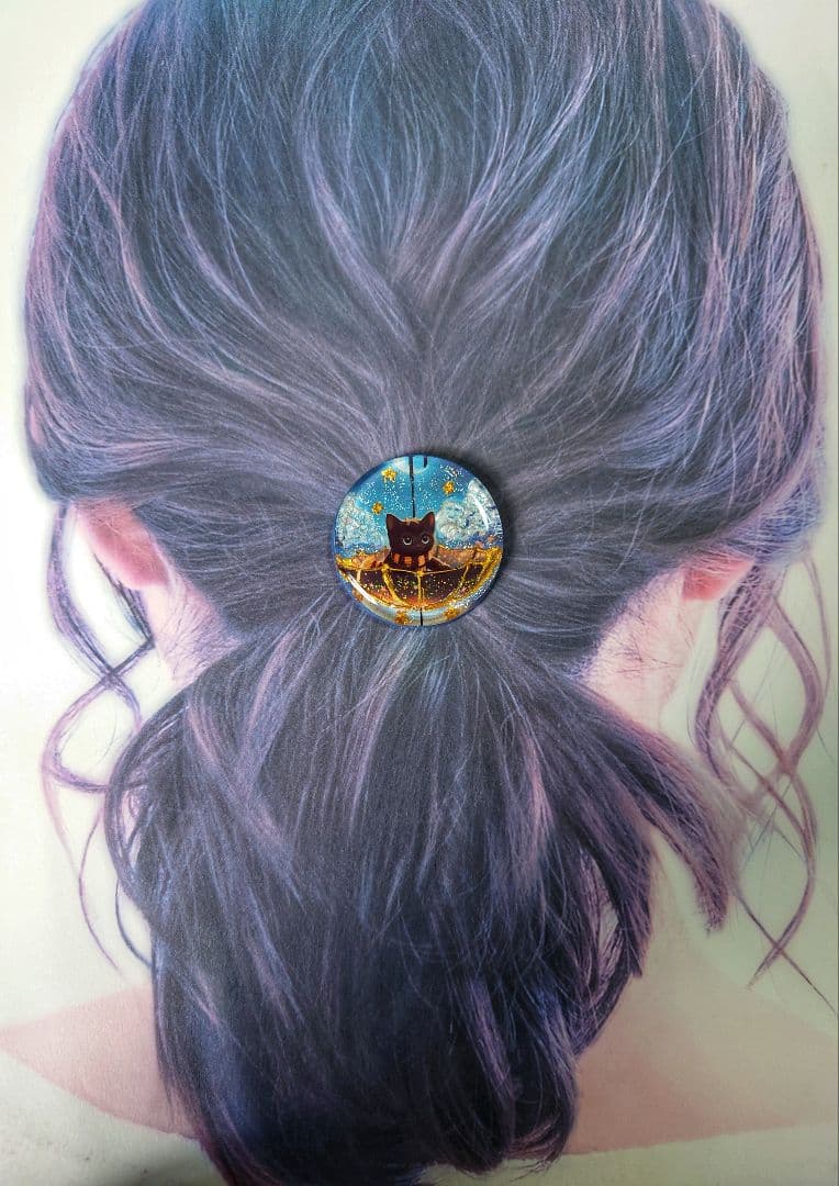 レジン　猫　ヘアゴム　ブローチ　ポニーフック　No.415