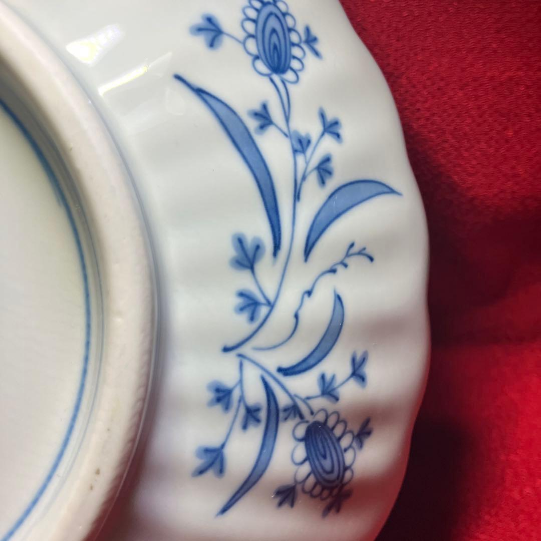 三洋陶器　龍峰窯　染付更紗　花鳥文様　輪花鉢　菊割盛鉢　未使用シール付