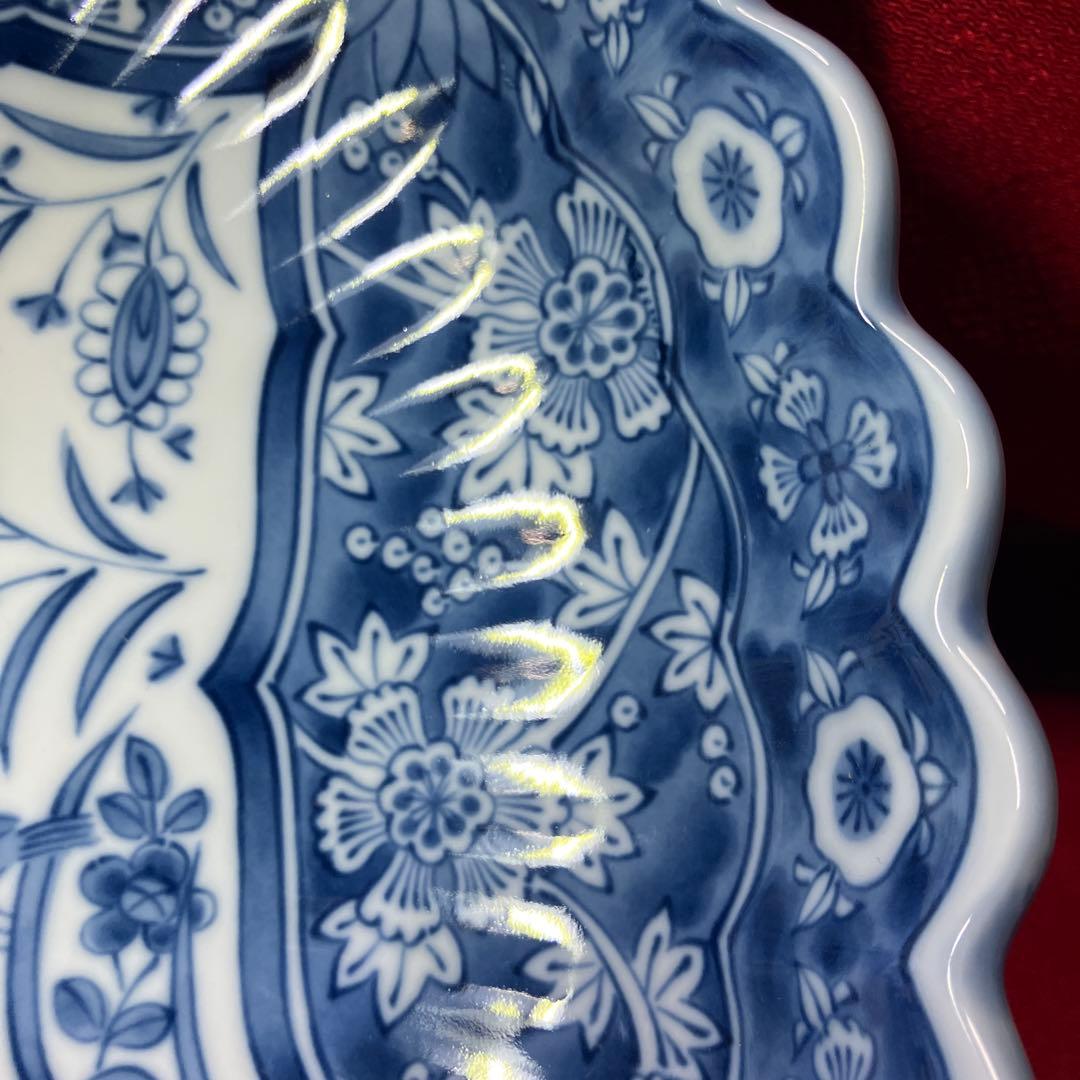 三洋陶器　龍峰窯　染付更紗　花鳥文様　輪花鉢　菊割盛鉢　未使用シール付