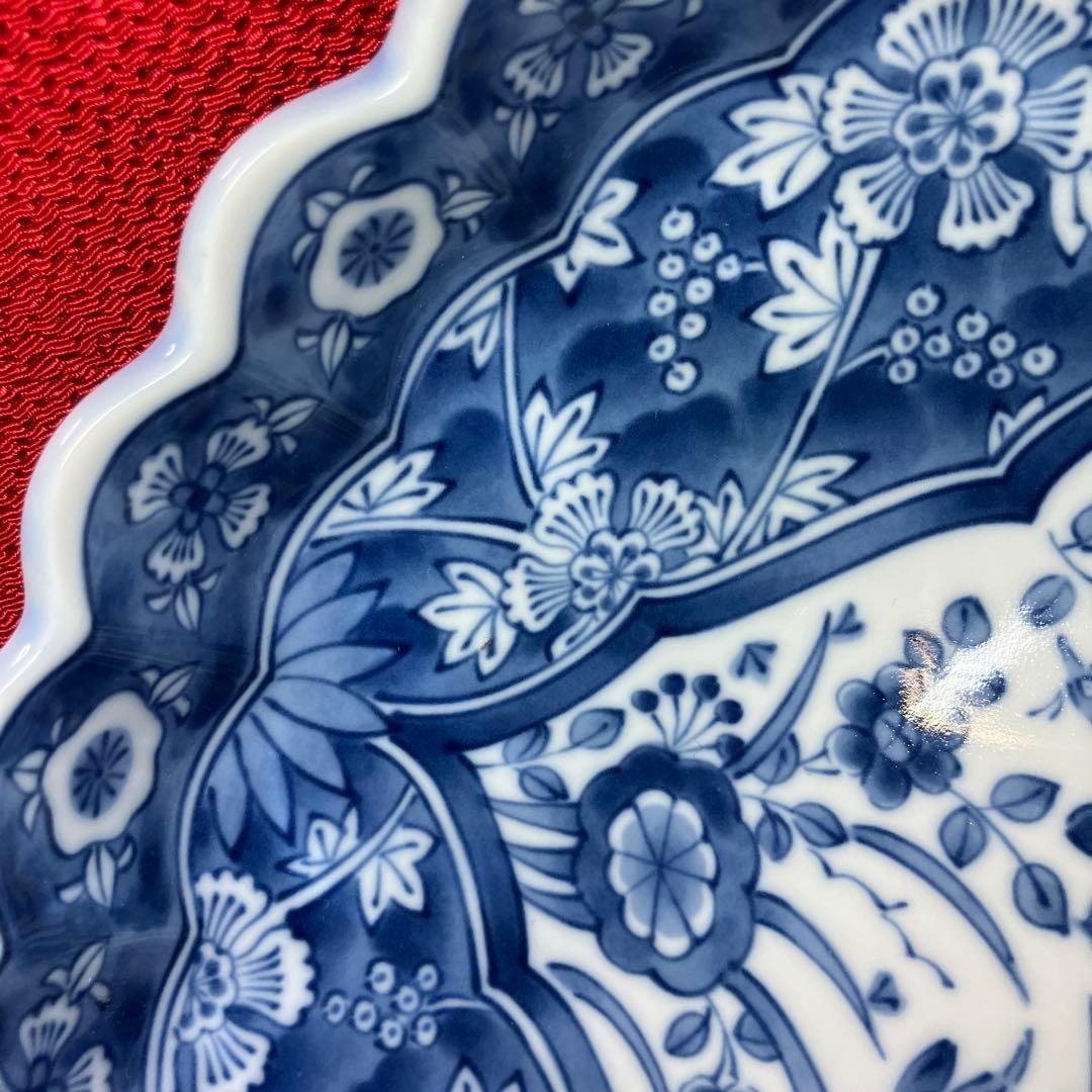 三洋陶器　龍峰窯　染付更紗　花鳥文様　輪花鉢　菊割盛鉢　未使用シール付