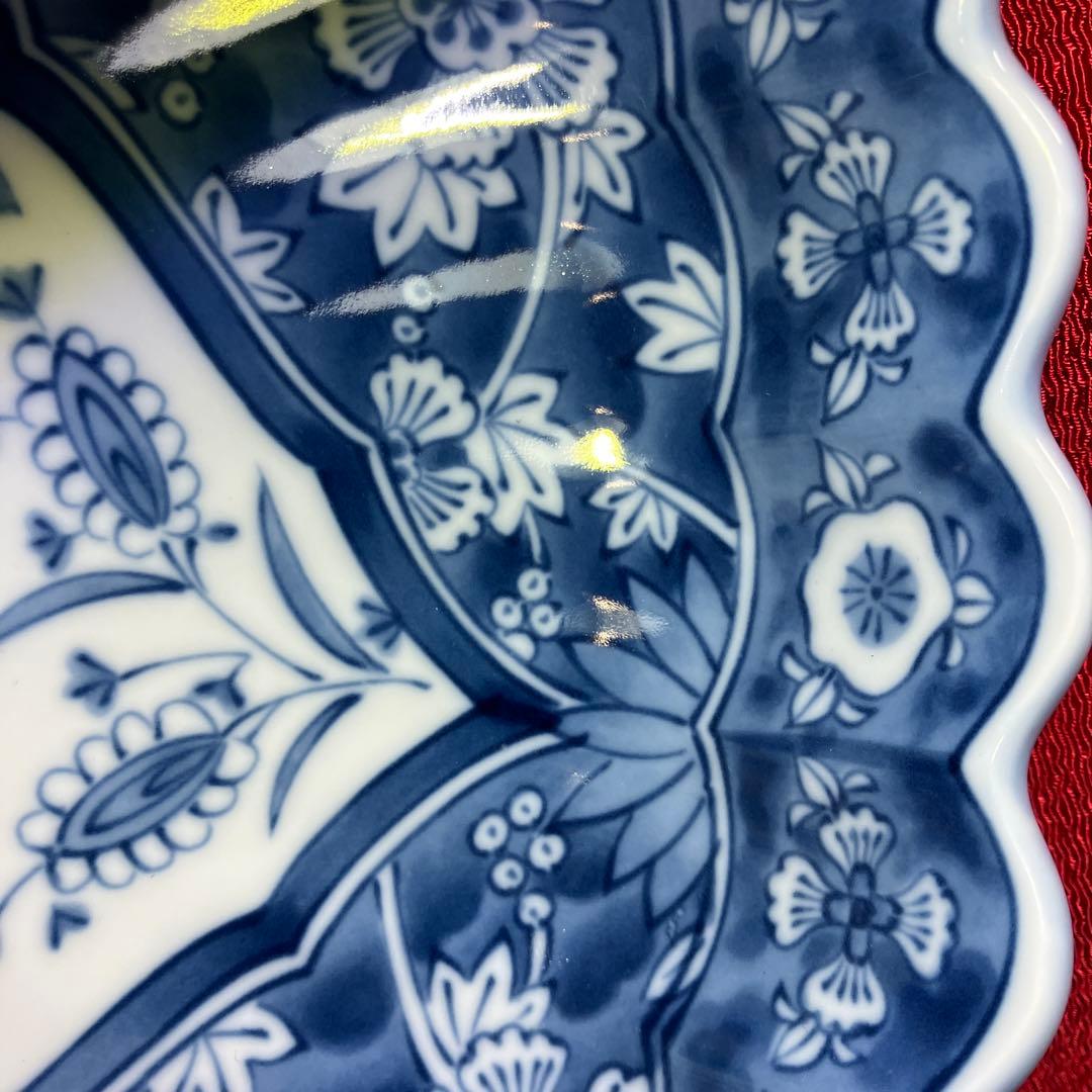 三洋陶器　龍峰窯　染付更紗　花鳥文様　輪花鉢　菊割盛鉢　未使用シール付