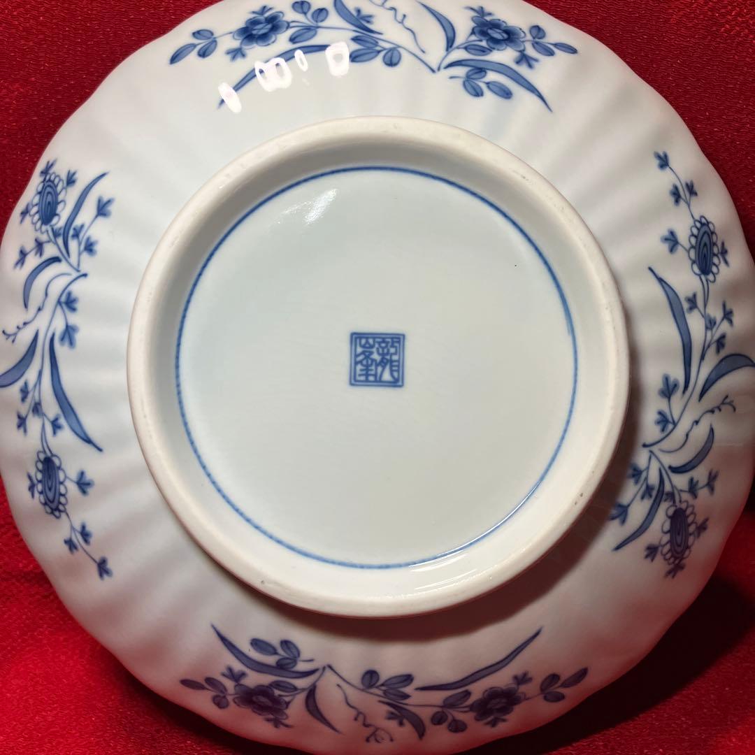 三洋陶器　龍峰窯　染付更紗　花鳥文様　輪花鉢　菊割盛鉢　未使用シール付