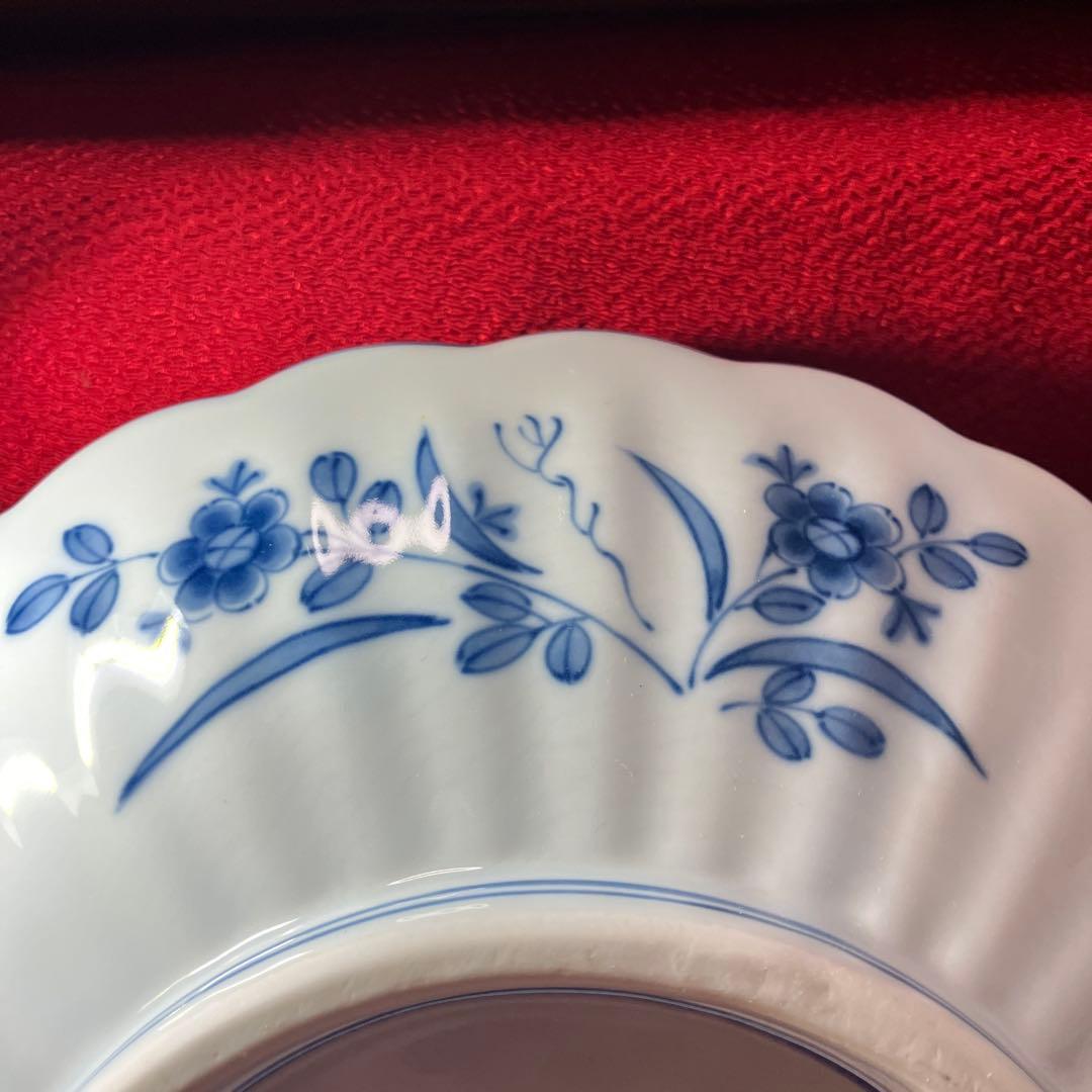 三洋陶器　龍峰窯　染付更紗　花鳥文様　輪花鉢　菊割盛鉢　未使用シール付