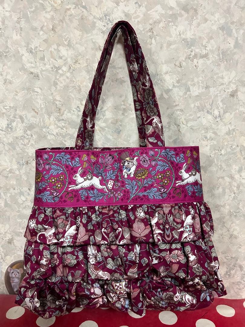 ハンドメイド　フリルバッグ　ジョリーフルール ポイズンベリーワインレッド