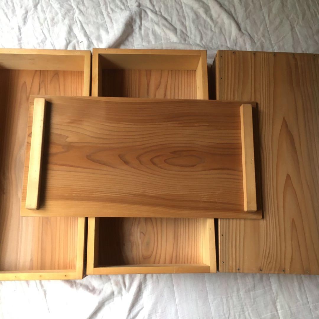 木箱もろぶた　もち箱　3段(ふた１枚付き)　昭和レトロ　アンティーク　中古品