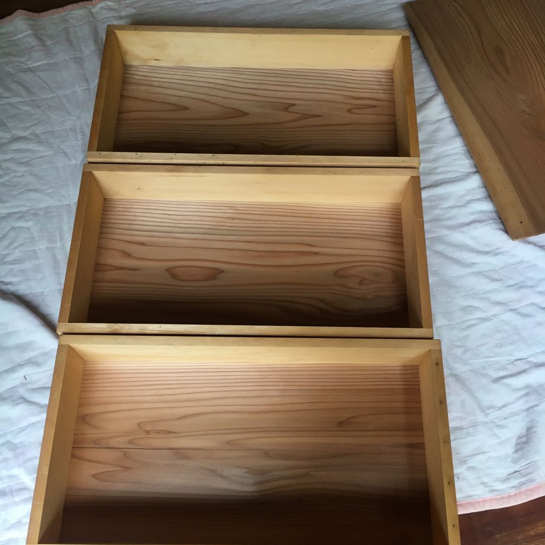 木箱もろぶた　もち箱　3段(ふた１枚付き)　昭和レトロ　アンティーク　中古品