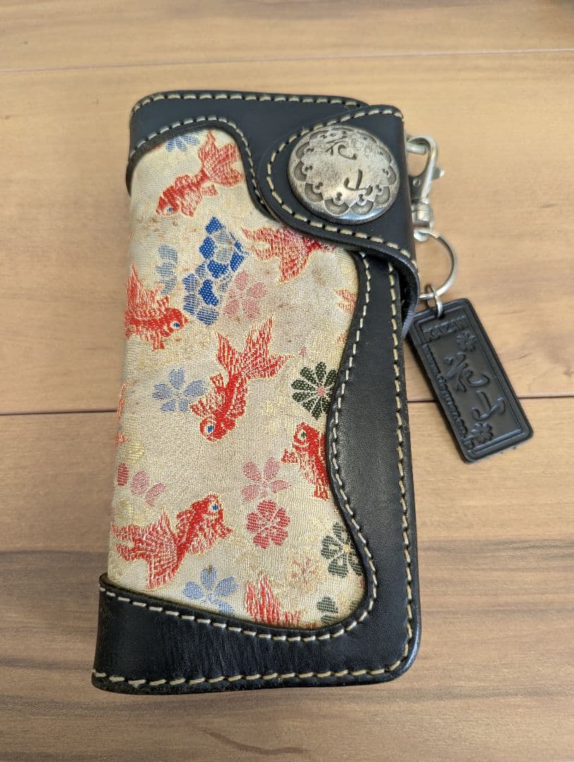 花山 KAZAN 和柄 金魚 長財布 レザーウォレット チェーン・木箱付き