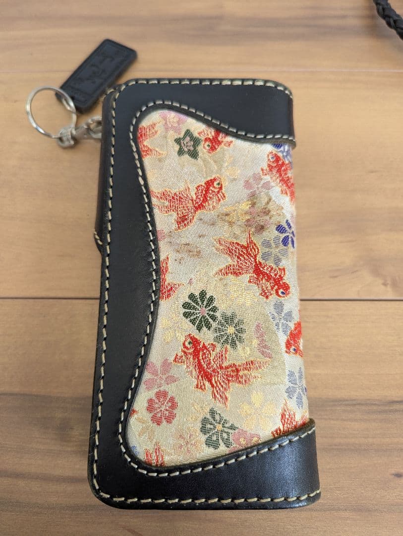 花山 KAZAN 和柄 金魚 長財布 レザーウォレット チェーン・木箱付き